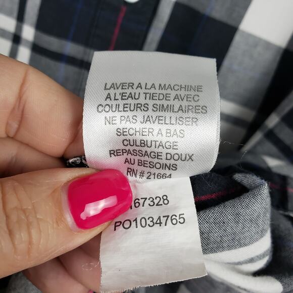 Foxcroft Womens Size 16 Shaped Fit Plaid Button Down Black Buffalo Check Cowgirl - Picture 8 of 10